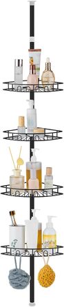 Hoomtaook Telescopic Shower Shelf, Shower Caddy Without Drilling Corner Stainless Steel Corner Shelf with 4 Shower Baskets, Telescopic Bathroom Shelf Height Adjustable 85-325cm for Bathroom and Kitchen, Black