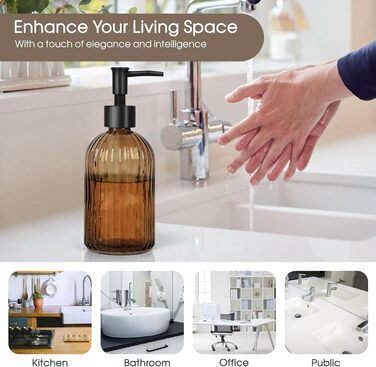 Скляні дозатори для мила Topsky (2 шт.), 400 мл, з нержавіючою помпою, для кухні та ванної кімнати, підходить для лосьйонів, ефірних олій та рідкого мила, колір - бурштиновий