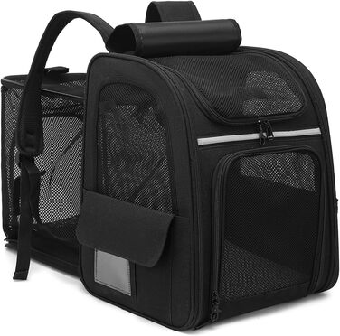 Рюкзак для кота та собаки Dogat, чорний: зручний, дихаючий, розкладний, з сіткою