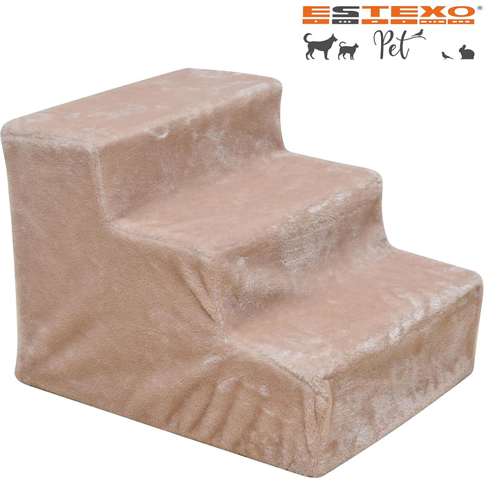 Сходинки для тварин ESTEXO: сходи для собак та котів, 3 сходи, плюшевий чохол, бежевий колір