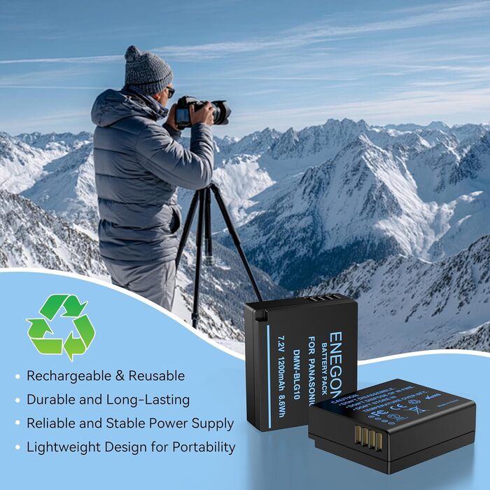 Акумулятор ENEGON DMW-BLE9/DMW-BLG10 для Panasonic Lumix (2 шт.) + USB-C зарядний пристрій з LCD дисплеєм