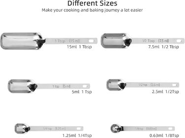 IFFMYJB Measuring Cups and Spoons 11-Piece Set, 5 Stainless Steel Nesting Measuring Cups, 6 Measuring Spoons, Metal Measuring Spoons and Cups for Dry or Wet Ingredients During Cooking & Baking