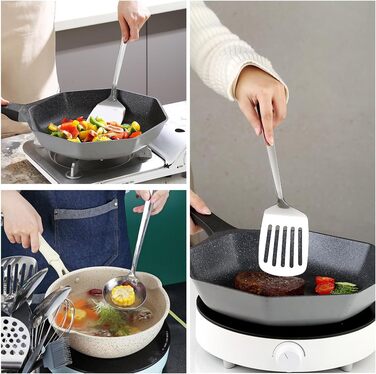 Набір кухонного інвентарю з нержавіючої сталі 4 шт: лопатка для м'яса, шумовка, половник, інструмент для воку - для нового дому та квартири