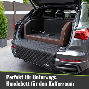 CopcoPet Автомобільне ліжко для собак у багажник 100x80x38см, штучна шкіра, захист багажника, водовідштовхувальне, стійке до подряпин, з захисним покриттям, антиковзаюче, міцне, з системою ременів (Коричневий/Чорний)