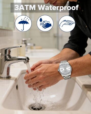 Чоловічий годинник CIVO з нержавіючої сталі: аналоговий бізнес-годинник з датою, що світиться, водонепроникний для роботи та відпочинку, стильний подарунок для чоловіків (сріблястий)