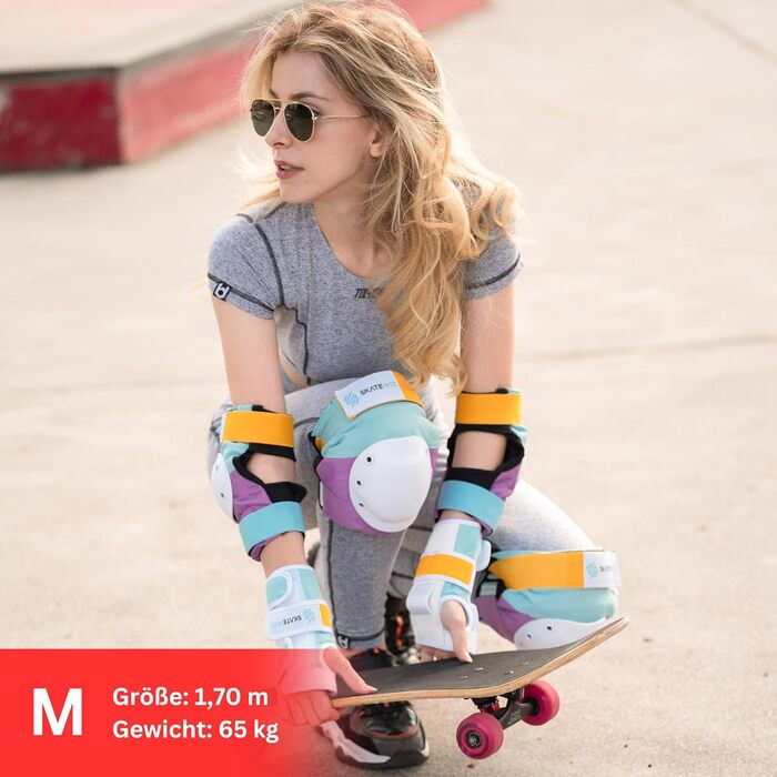 Захисний комплект SKATEWIZ для роликів для дорослих і підлітків, 6 предметів, неопренові наколінники з фіксацією, німецький бренд