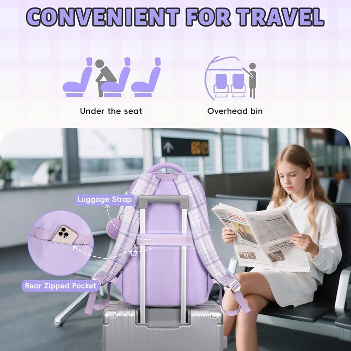 Шкільний рюкзак Tanou для дівчаток, водонепроникний, з ручкою-телескопом, візерунок 'каваї', 9-16 років (фіолетовий)