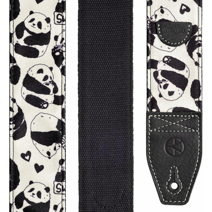 Гітарний ремінь 5,1 см з бавовняним друком, квітковий принт, з повним шкіряним кінцем, для бас-гітари, електро- та акустичної гітари, безкоштовний кріплення для ременя, фіксатори для ременя та медіатори. Жовті ромашки (Панда)
