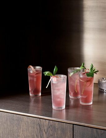 Stelton Pilastro Longdrink Glasses - Ribbed Water Glasses Set - Dishwasher Safe, Stackable, for Hot & Cold Drinks - 300ml - Set of 4
