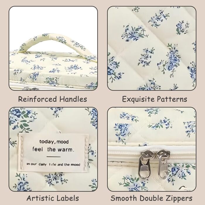 Набір косметичок 3 шт. для подорожей, косметичка для жінок з квітковим принтом, блакитний колір
