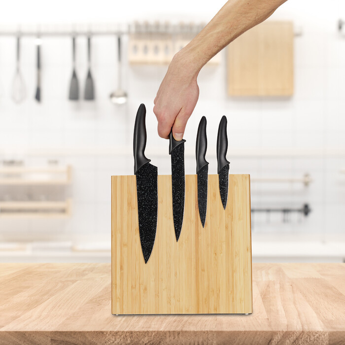Relaxdays Magnetic Bamboo Knife Block