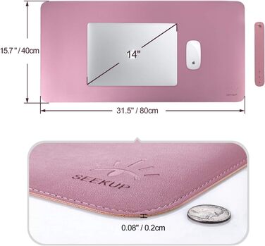Офісний килимок для миші та столу Violett/Rosa з PU-шкіри, 80x39.9 см, двосторонній, водостійкий, антиковзкий, для дому та офісу, фіолетовий/рожевий
