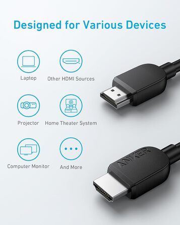 HDMI кабель Anker 8K 60Hz, 1.8м, Ultra HD, 48Gbps, eARC, Dolby Atmos, сумісний з Xbox Series X, TV