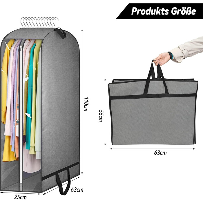 Чохли для одягу 2 шт. WwuHua, 110*60*25 см, сірі, з блискавкою, для костюмів, вечірніх суконь, пальто, жакеток
