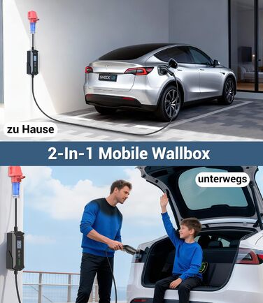 Портативний зарядний пристрій для електромобілів IEC 62196-2, 7,4 кВт, 7м, IP65, LCD, регулювання потужності та часу початку