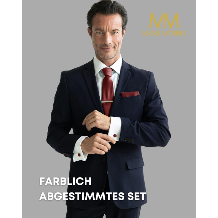 Массі Моріно: Комплект краватки з нагрудною хустиною для чоловіків. Включає краваттяну голку, запонки та подарункову коробку. Ідеальний вибір на весілля. Винотний колір, універсальний розмір.