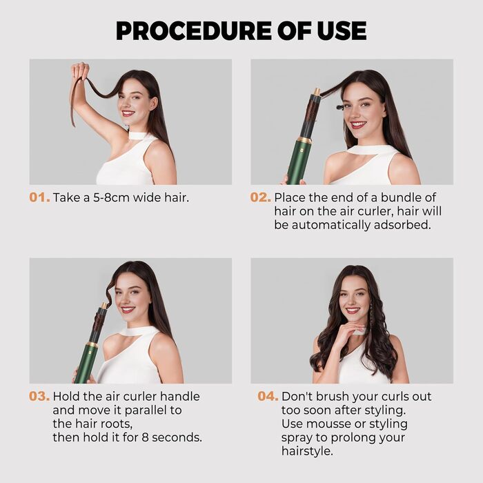 Набір для укладки волосся 5 в 1: фен, плойка, брашинг, термощітка, для створення об'єму, локонів та випрямлення. Зелений колір