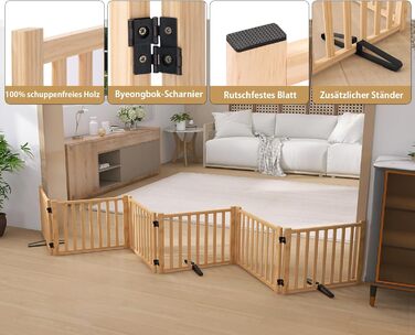 Дверцята для собак з дерева, розкладні, для кухні, коридору, вітальні, сходи. Захисний бар'єр для маленьких та середніх собак, дерев'яного кольору, 2P 58 см.