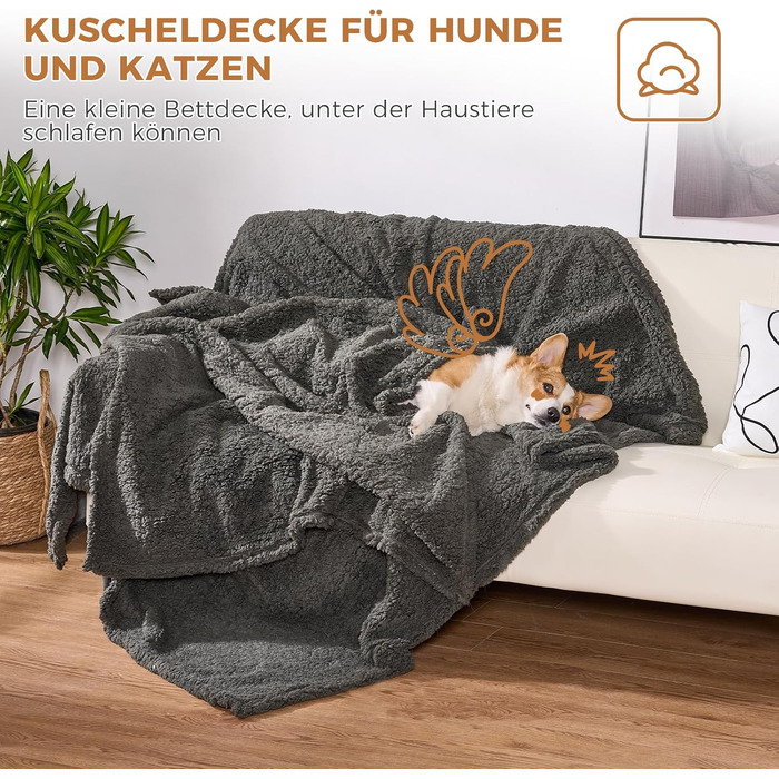 Водонепроникний коврик для собак, миючий, 120 x 100 см, двосторонній, для собак та котів середніх та великих порід, захист дивану та ліжка, м'який Sherpa Fleece та фланель, сірий L (120 x 100 см)