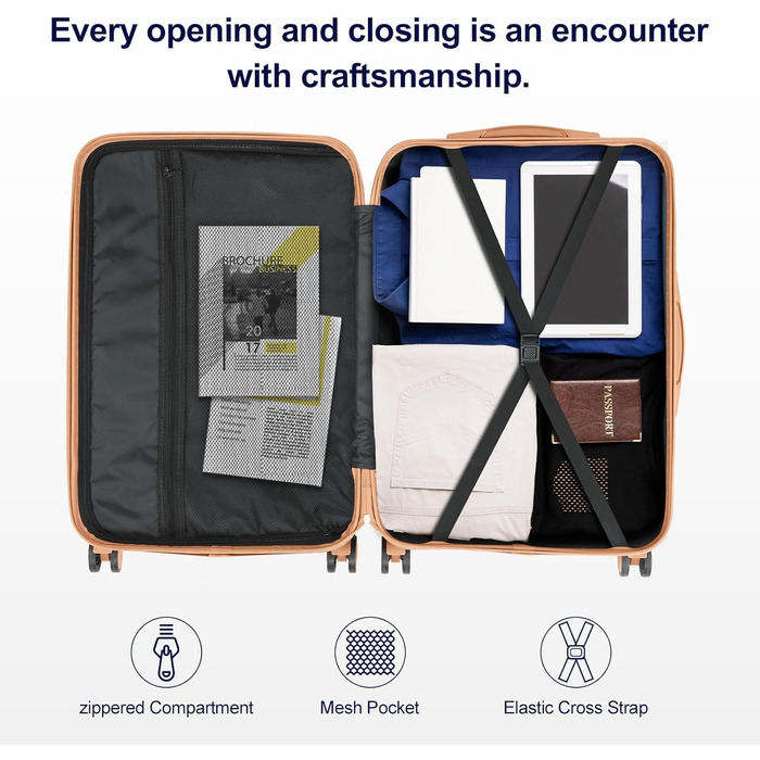 Набір валіз LEADZM 3 шт. з захистом кутів, ABS, телескопічний ручка, ручна поклажа, контрастне кольорове рішення (кремово-білий)