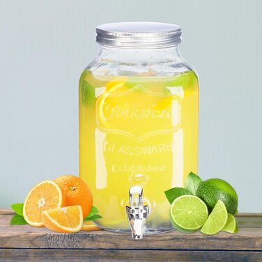 Диспенсер для напоїв Relaxdays 3,5 л, скло, кран, ретро, сафтоспенсер, гастрономія, вінтаж, лимонадник для вечірок на подвір'ї, прозорий