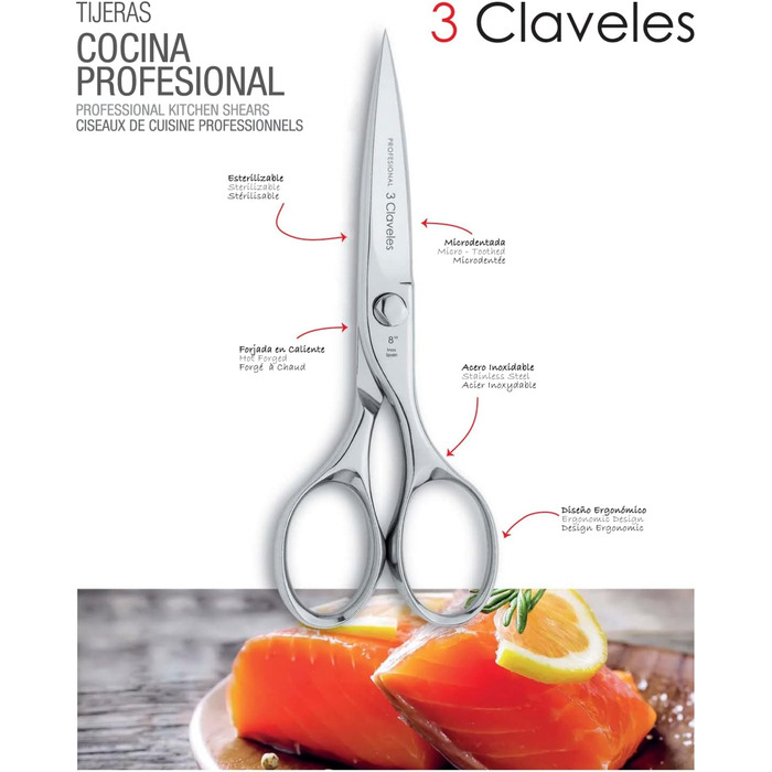 Кухонні ножиці 3 Claveles 404 з нержавіючої сталі, ковані, 20 см, серія Grand Cuisine
