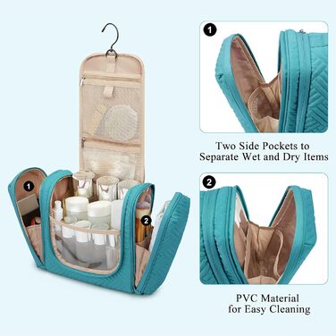 Women's Toiletry Bag, BAGSMART Travel Toiletry Organizer with Hanging Hook, Waterproof Cosmetic Makeup Bags Travel Organizer for Shampoo, Full Size Containers, Toiletries, Black L Black