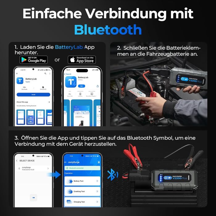 Powerbank TOPDON JS3000 для запуску двигуна, 24000mAh, 2200A, для бензинових (9.0L) та дизельних (7.0L) двигунів, з EVA-чохлом