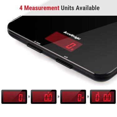 Кухонні ваги ACCUWEIGHT 5 кг з LCD-дисплеєм з міцного скла, функція тарування, ваги для листів, висока точність до 1 г, для випічки, приготування їжі, ювелірних виробів, батарейки в комплекті, автоматичне вимкнення, чорний