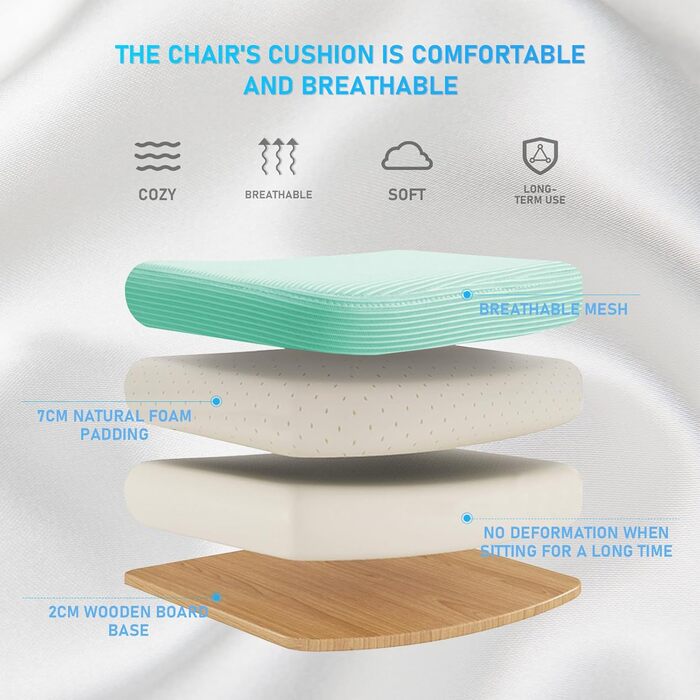 Офісний стілець з регульованими підлокітниками, ергономічний, з сітчастою спинкою, підтримкою попереку, регульованою висотою, м'яким сидінням, поворотний на 360°, (зелений)