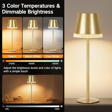 Настільна LED лампа бездротова OUTON з RGB підсвіткою (2 шт), акумуляторна, сенсорне управління, димування, IP54, чорна/золота