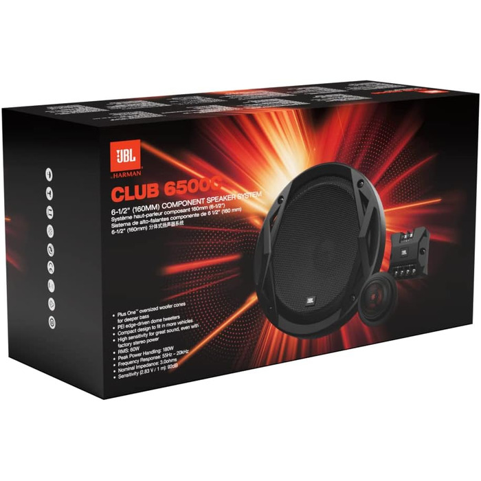 Автомобільна акустика JBL Club 6500C, 180 Вт, 2-смугові компонентні динаміки 16 см, шовкові твітери, кросовери, чорні