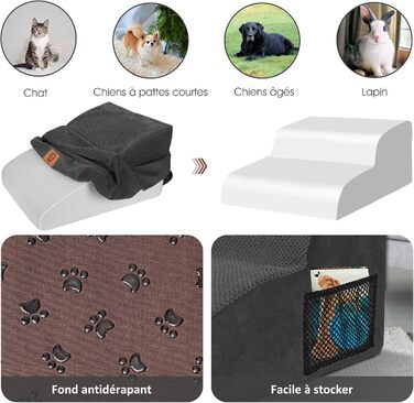 Східці для собак Zvonema з 2 ступенів, пандус для собак з губки високої щільності 30D, антиковзні сходи для собак зі знімним та пральним чохлом, для літніх / поранених тварин, чорного кольору