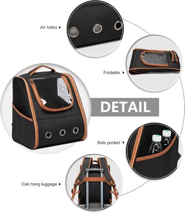 Рюкзак для кота та собаки до 5,9 кг, переноска для тварин з сітчастим вікном, дихаючий рюкзак для подорожей з домашніми тваринами (чорний)