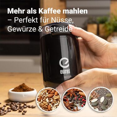 Електрична кавомолка EUREL KMA з нержавіючого сталі, змінний помел, компактний дизайн, 45г – чорний колір