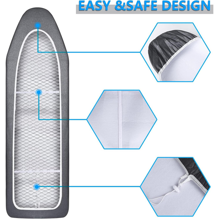 Чохол для прасувальної дошки з регулюванням, 120x40 см, сумісний з парогенераторами, розмір дошки 33–46x115–130 см, 100% бавовна