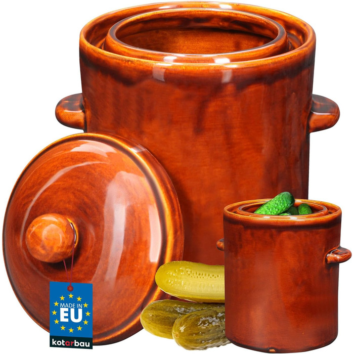 KOTARBAU® Garden Pot 5 L Brown Stoneware Pot with Airtight Lid Gherkin Pot Sauerkraut Pot Preserving Pot Ceramic Cask with Water Groove Stoneware Vessel