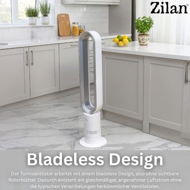 Вентилятор Zilan Turmventilator з пультом дистанційного керування BLDC – енергоефективний, 10 швидкостей/режимів, 900 м³/год, з коливанням, таймером та сенсорним дисплеєм