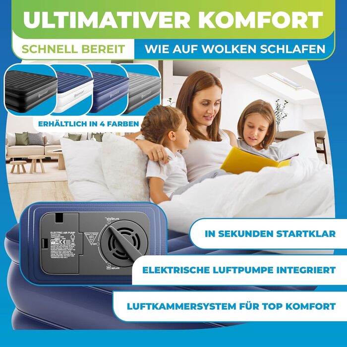 Надувна матрац KESSER® з електричним насосом, самонадувна, для гостей, кемпінгу та дому, 203 x 95 x 51 см, блакитна