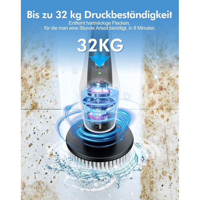 Електрична щітка для чищення з 9 насадок, щітка для швів, водонепроникна IPX8, електричний спін-скреббер з регульованою ручкою, 2 швидкості, для ванної кімнати, кухні, авто, біла+чорна