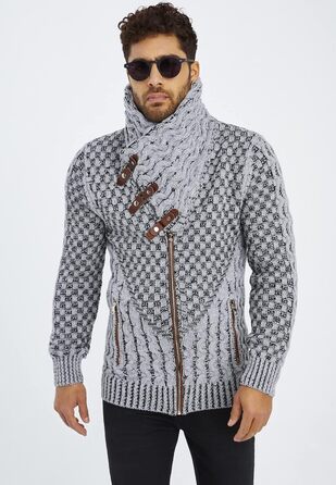 Чоловічий кардиган Eif Neson з в'язаного полотна на блискавці, Regular Fit, сіро-чорний (3XL)