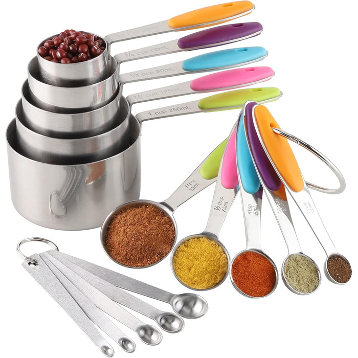 Stainless Steel Measuring Cup and Spoon Set - Measuring Cups and Spoons for 10 and 5, Mini Stainless Steel Measuring Spoon Set for Dry and Liquid Ingredients