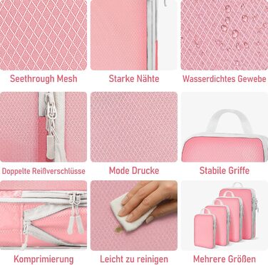 Органайзер для валізи Kompression: набір кубів для пакування, рожевий | Travel Essentials