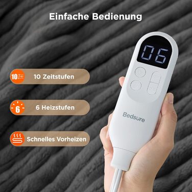 Електрична ковдра BEDSURE з автовимкненням, 130x180 см, сіра - ідеальний подарунок для мами на Різдво