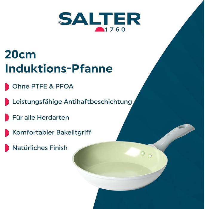 Сковорода SALTER Earth Keramik 24 см з антипригарним покриттям, без PFOA/PFAS/PTFE, для індукційних плит, з бакелітовою ручкою, легко миється
