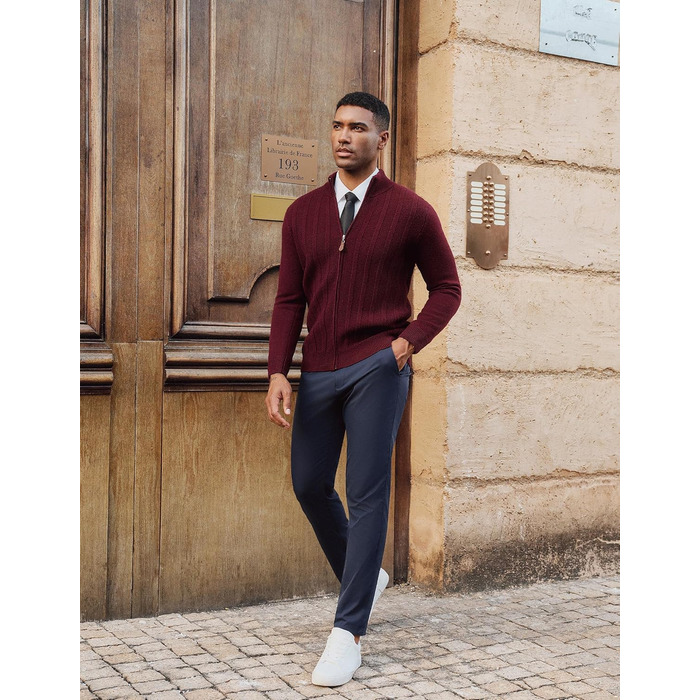 Кардиган чоловічий PJ PAUL JONES на блискавці та зі стійким коміром, в'язаний (M, Бордовий)