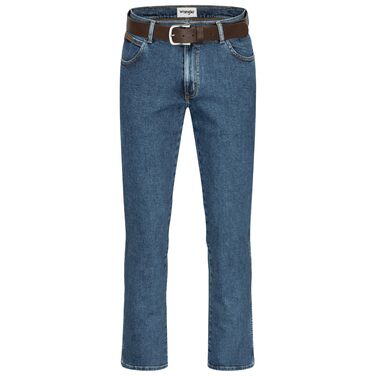 Джинси чоловічі Wrangler Texas Regular Fit Authentic Straight, еластичні, Stonewash, з ременем (36W/36L, коричневий)