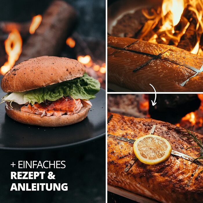 Finnwerk Salmon Plank Set - Stainless Steel Holder, Solid Birch Wood - Perfect for Grilling & Smoking - Angled System