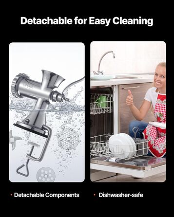 М'ясорубка ручна VEVOR 304 нержавіюча сталь, диски 4.5/8 мм, для фаршу та ковбас, срібляста