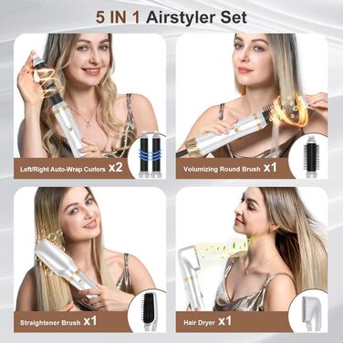 Набір Airstyler Blanco: фен-щітка, плойка для локонів, 1000W, багатофункціональний, для укладки, сушки, об'єму